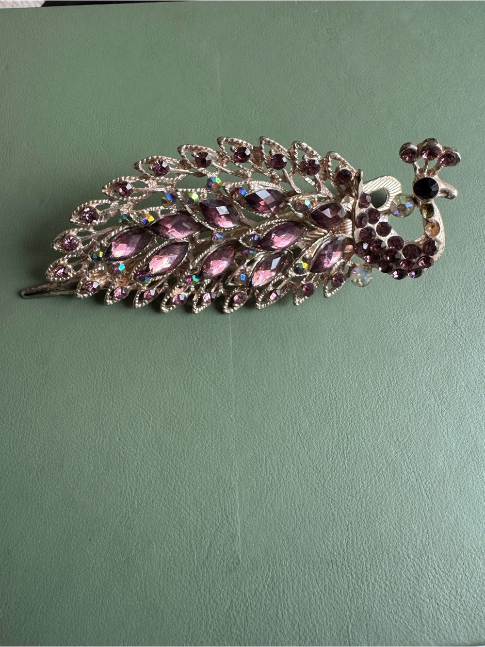 Purple Crystal Peacock Hair Clip
